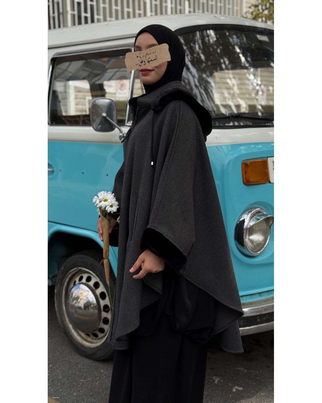 Foklu Koyu Grey Panço (Tak Çıkar Kapşon)