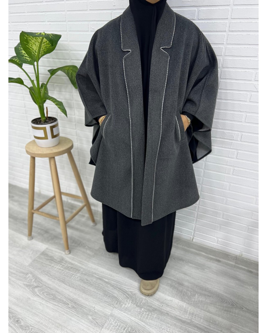 Yakalı Koyu Biyeli Grey 95cm Panço