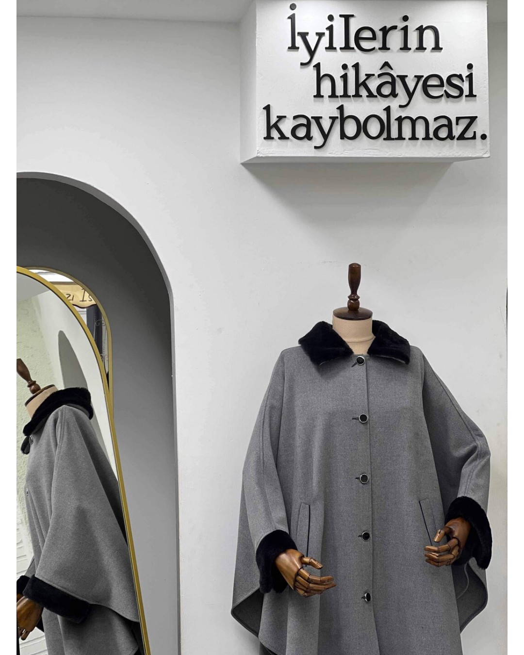 Hakim yaka foklu grey panço