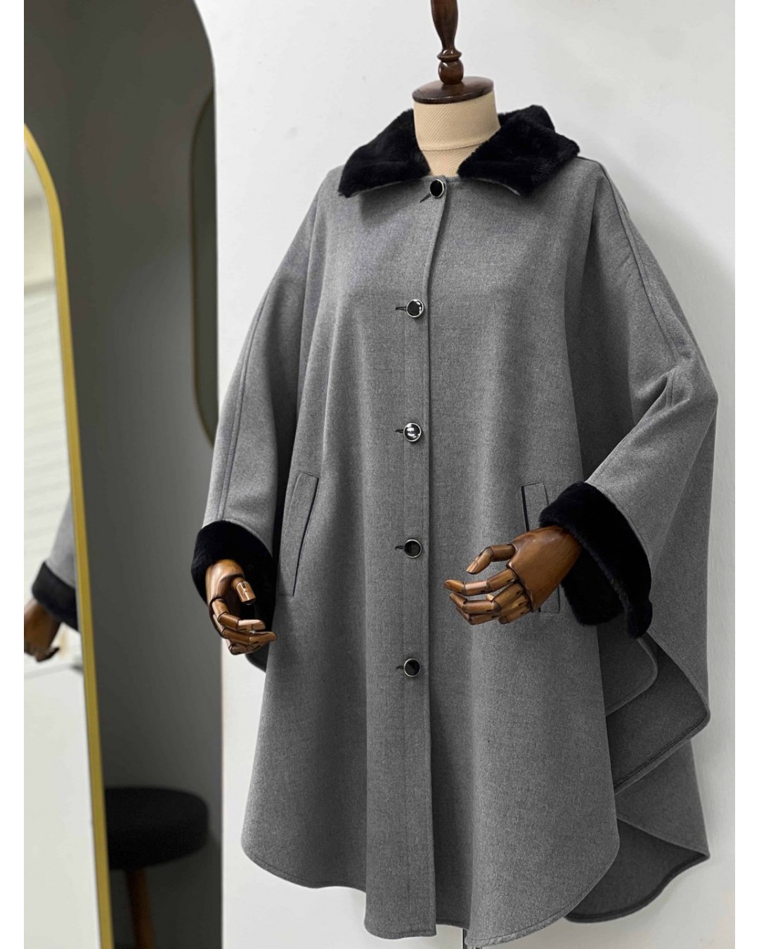 Hakim yaka foklu grey panço