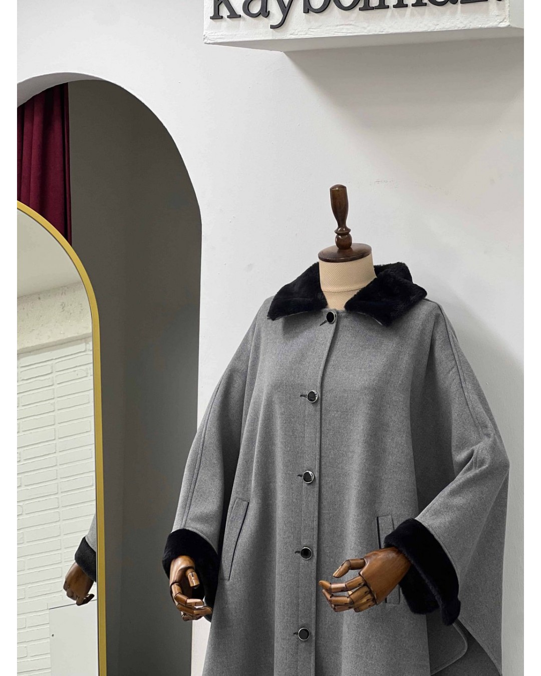 Hakim yaka foklu grey panço