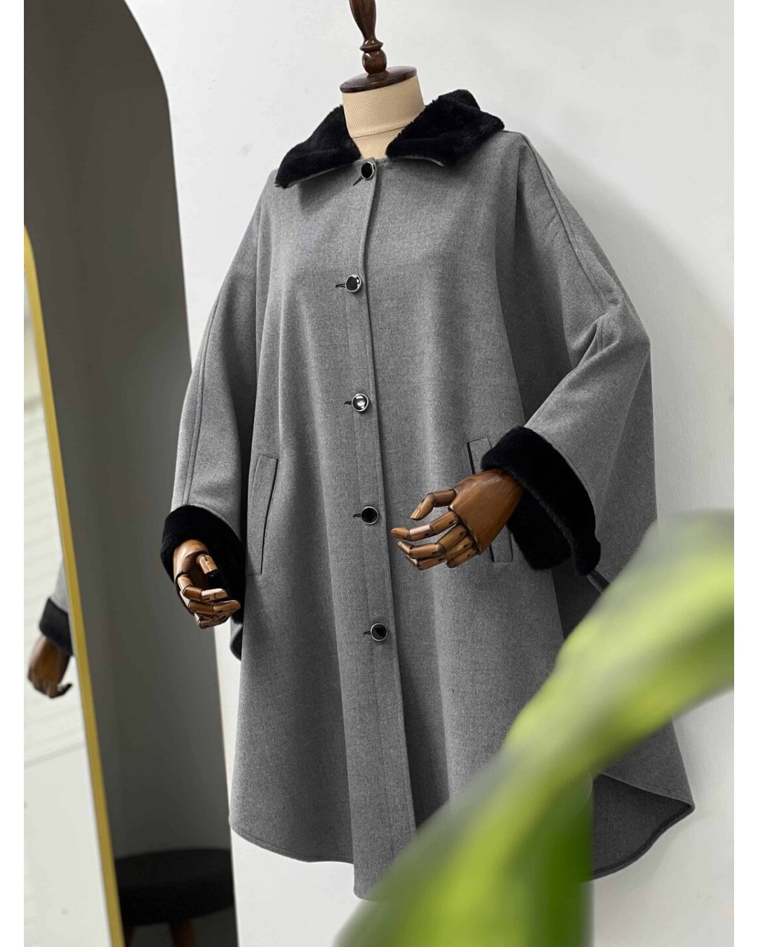 Hakim yaka foklu grey panço