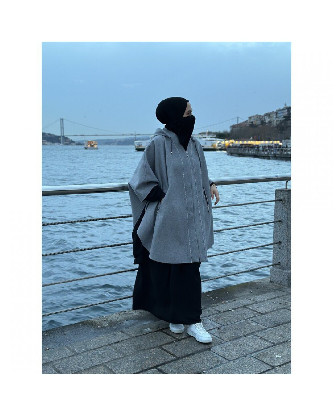 Zara Grey Kimono Biyeli yaka panço