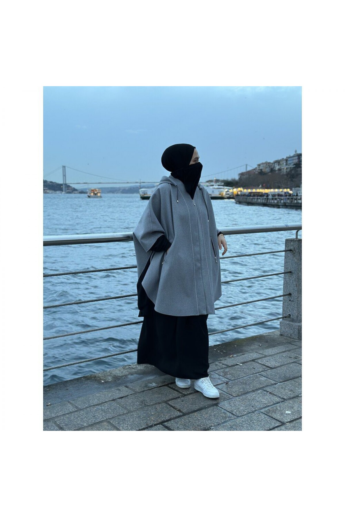 Zara Grey Kimono Biyeli yaka panço