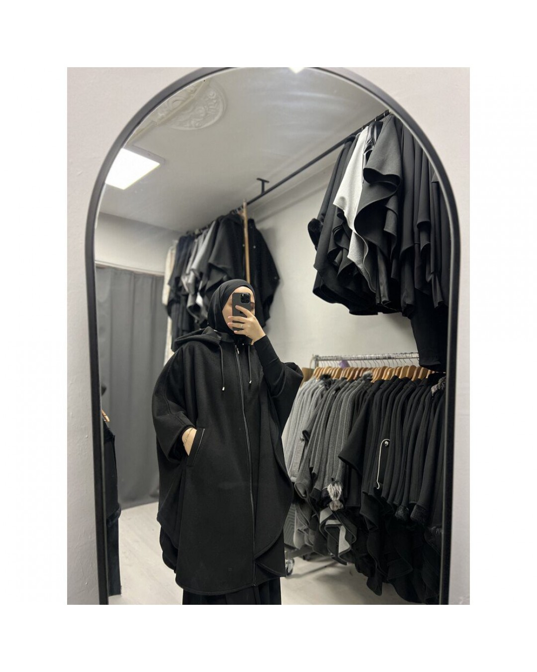 Kalın Kaşe Deri Yaka Panço