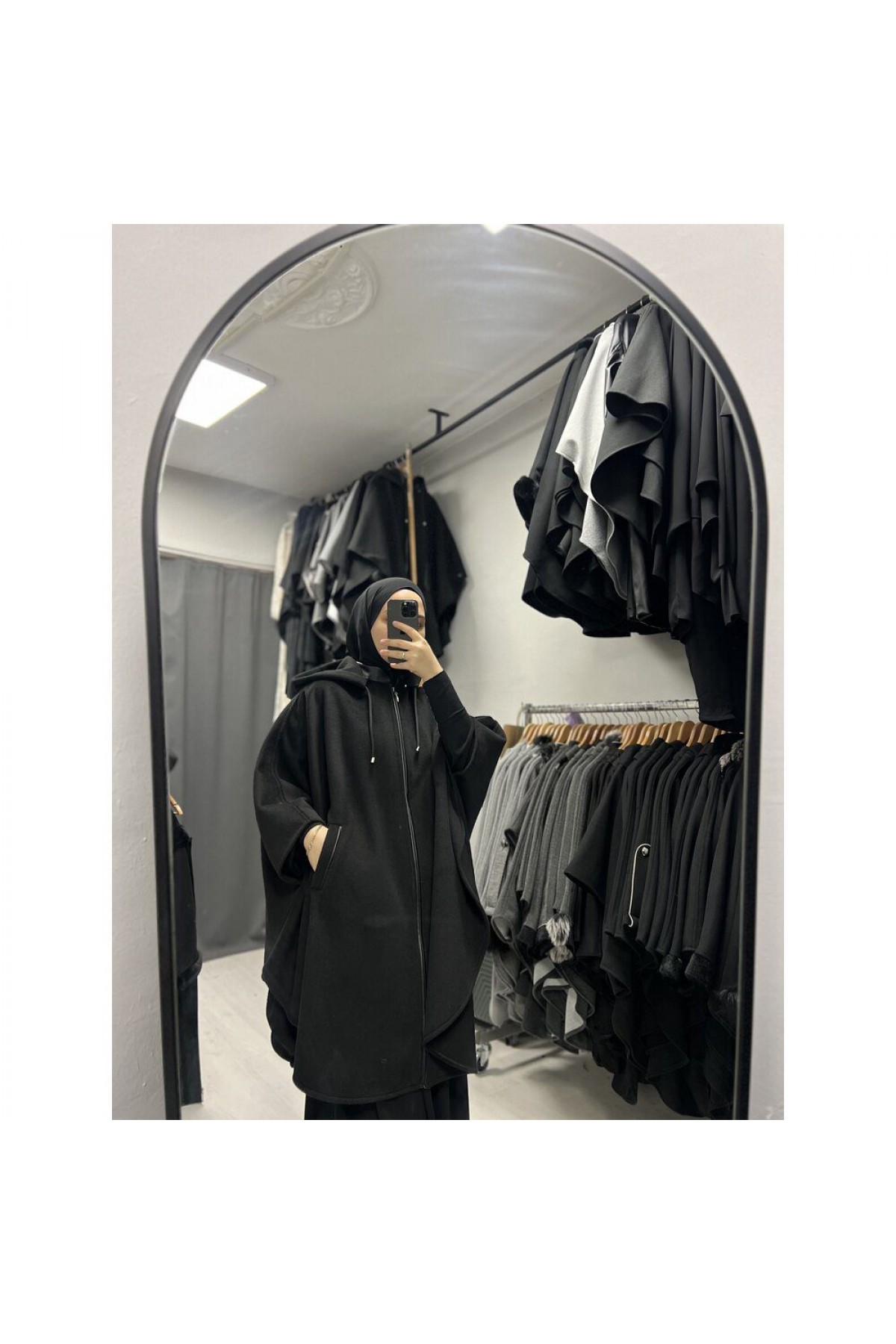 Kalın Kaşe Deri Yaka Panço