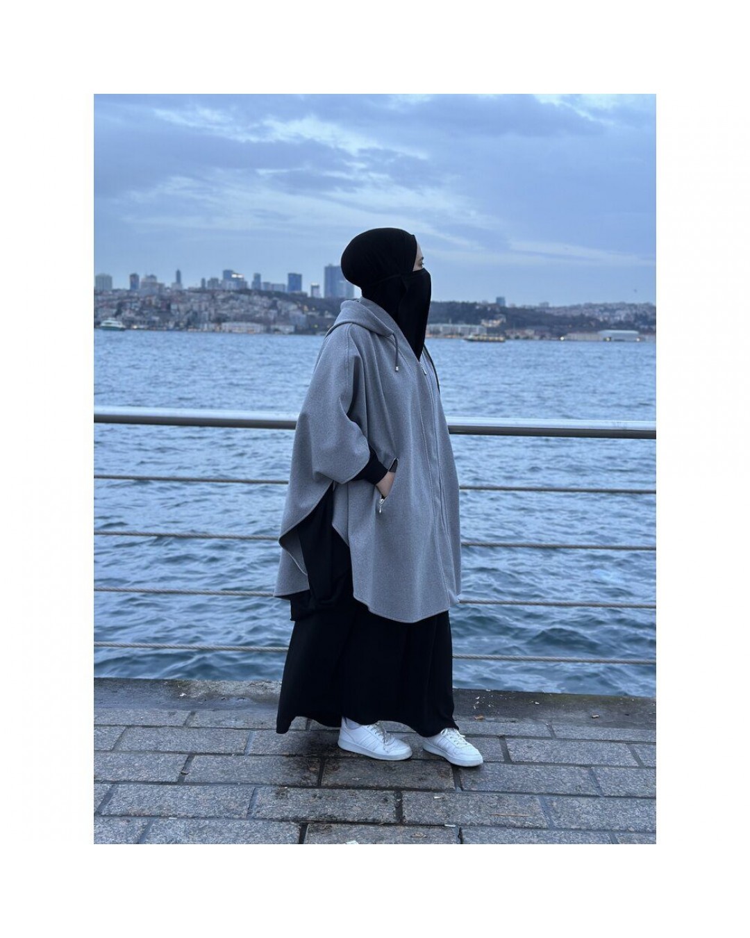 Zara Grey Kimono Biyeli yaka panço